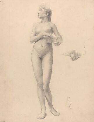 Standing Nude Woman Holding a Box — size preview