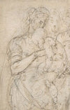 Standing Virgin with Child, Two Heads at Upper Right