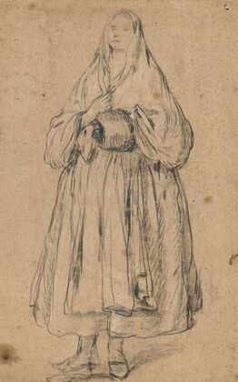 Standing Woman Holding a Muff, Turned Slightly to the Left