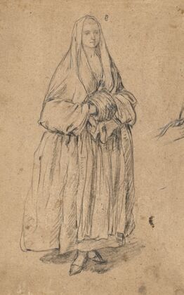 Standing Woman Holding a Muff, Turned Slightly to the Right