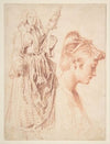 Standing Woman Holding a Spindle, and Head of a Woman in Profile to Right