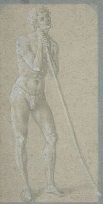 Standing Youth Leaning on a Long Staff