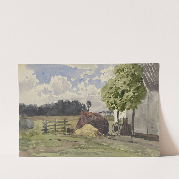 Stapel hout voor een boerderij in het weiland by Julius Jacobus van de Sande Bakhuyzen