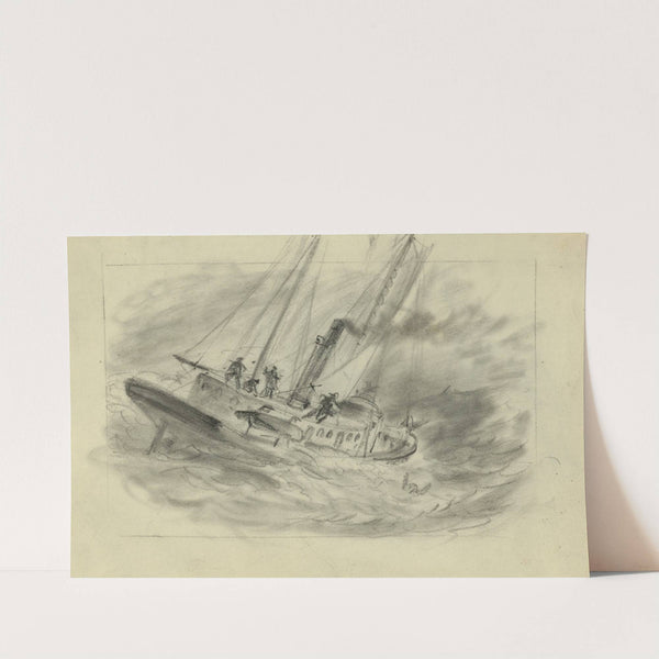 Steam ship in storm, man overboard by Alfred Rudolph Waud