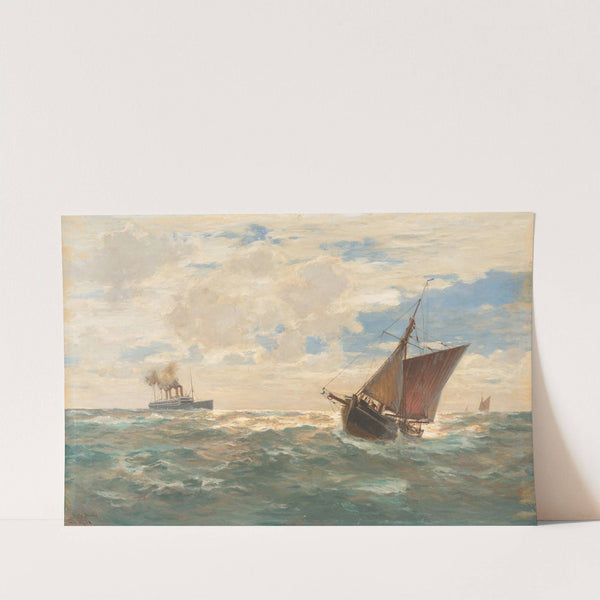 Steamer and sailing boats on open sea by Erwin Carl Wilhelm Günther