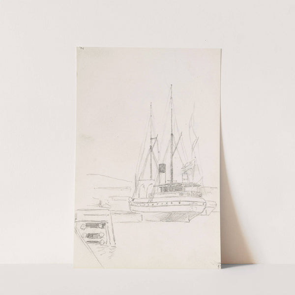 Steamship in port by Hans Gude