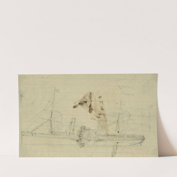 Steamship with sidewheel and two masts (1860-1865) by Alfred Rudolph Waud