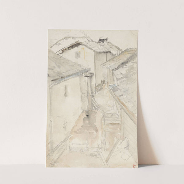 Steegje tussen oude huizen by Jozef Israëls