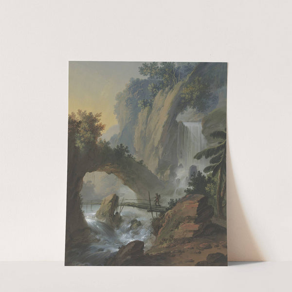 Steg über einen Wasserfall, darüber ein Felsentor by Johann Jakob Schillinger