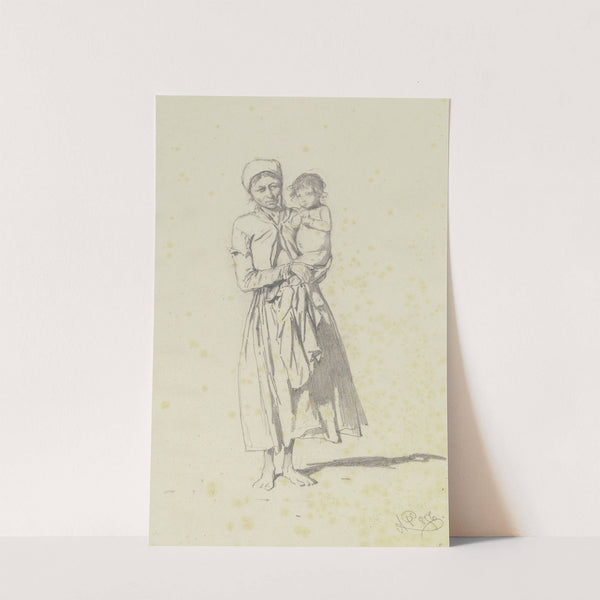 Stehende Bäuerin, ein Kind im Arm haltend (1856) by August von Pettenkofen