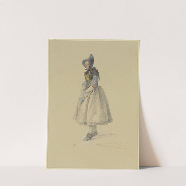 Stehende Bäuerin im Sonntagsstaat nach links (Matlies Stam aus Willingshausen in Oberhessen) by Jakob Fürchtegott Dielmann