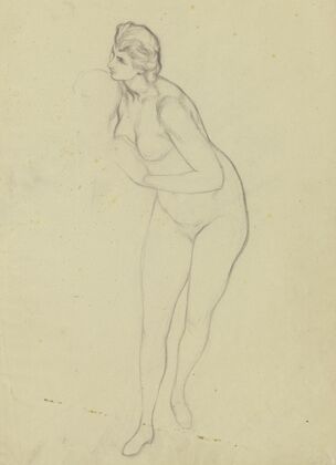 Stehende Frau als Aktfigur, aus ‘Ritter Hartmut von Kronberg bei dem Reformator Oecolampadius in Basel’