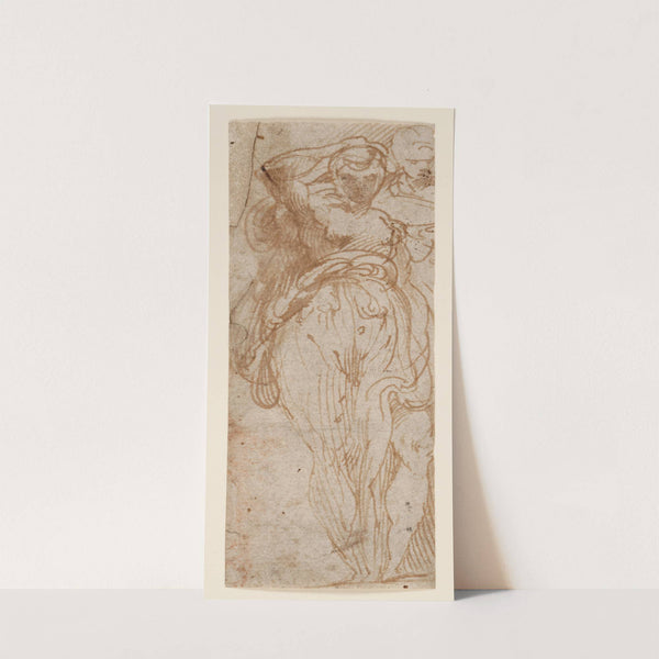 Stehende Frau von vorn, die Rechte zum Kopf führend, rechts hinter ihr eine zweite Figur by Parmigianino