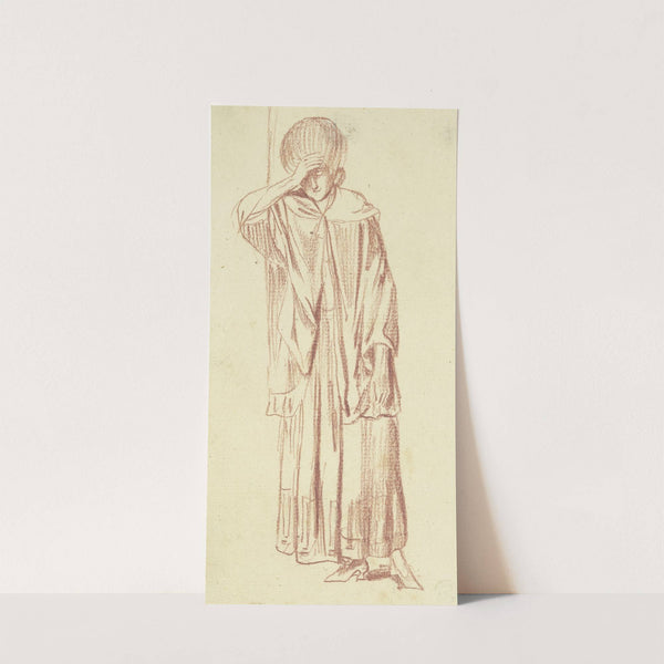 Stehende Frau von vorne gesehen, an einen Pfeiler gelehnt, die rechte Hand an die Stirn haltend by Daniel Nikolaus Chodowiecki