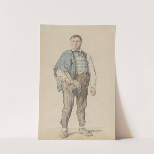 Stehender Bauer in Kinzigtäler Tracht mit Hut und Regenschirm unter dem linken Arm by Johann Baptist Kirner