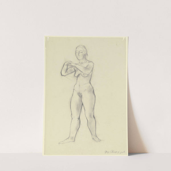 Stehender Frauenakt mit erhobenen, auf Brusthöhe zusammengeführten Händen by Wilhelm Rietschel