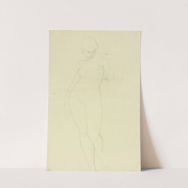 Stehender weiblicher Akt von vorn, herabblickend by Victor Müller