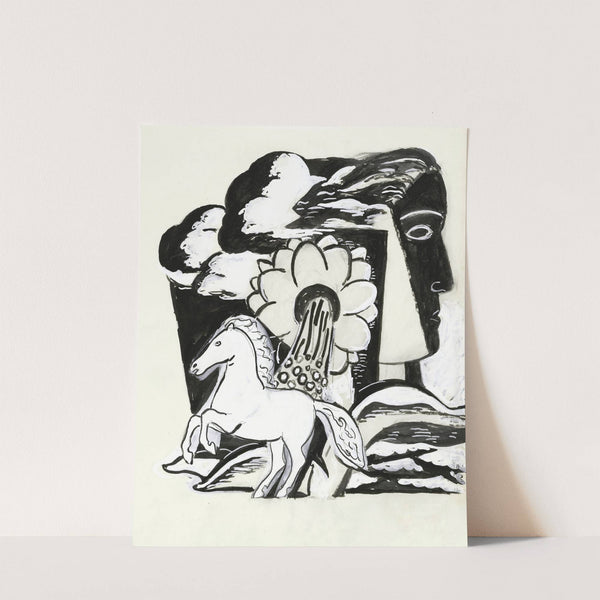 Steigerend paard, bloem en kop (schets) (1930) by Leo Gestel