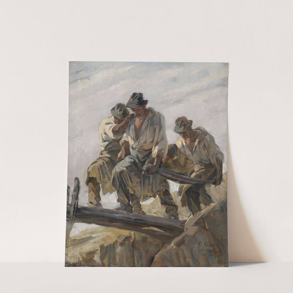 Steinbrucharbeiter beim Überqueren eines schmalen Stegs by Friedrich von Keller