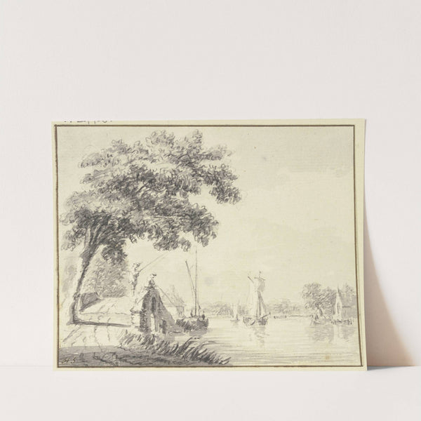 Steinerne Brücke mit zwei Anglern bei einem Fluß by Hendrik Spilman