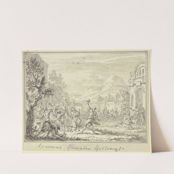 Steinigung einer Frau vor den Toren einer Stadt by Simon Fokke