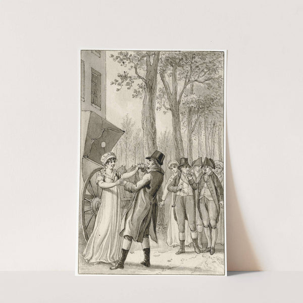 Stel dansend bij een rijtuig, met bijstanders by Reinier Vinkeles