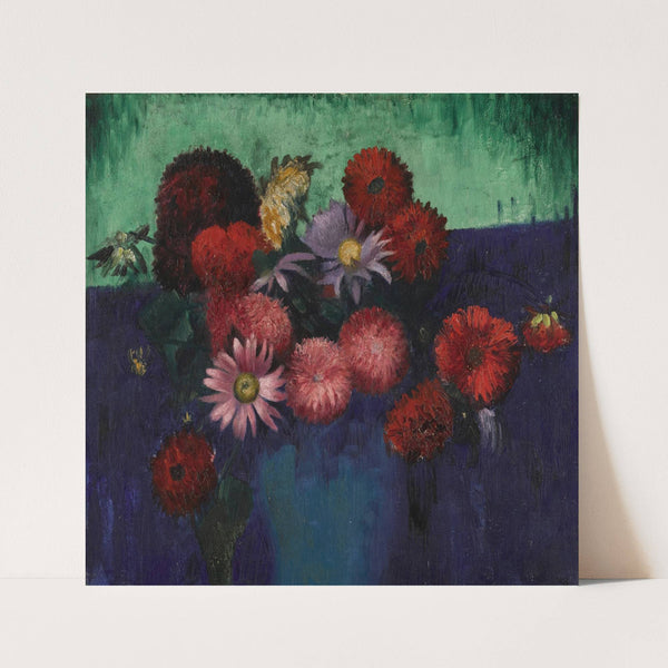 Still Life, Dahlias and Daisies in a Blue Vase (1927) by Mark Gertler