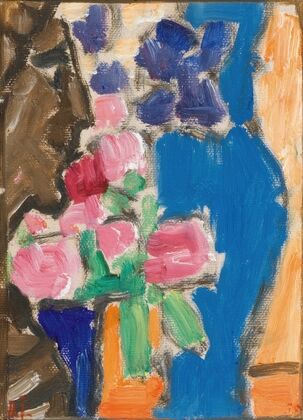 Still Life; Flower Still Life With Vase And Figure, Semi-Profile