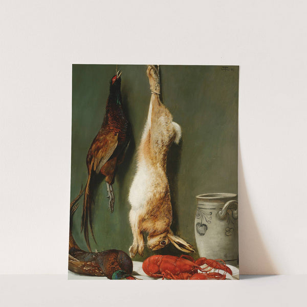 Still life; hare, pheasant, a lobster, and a jug (1889) by Hans Thoma