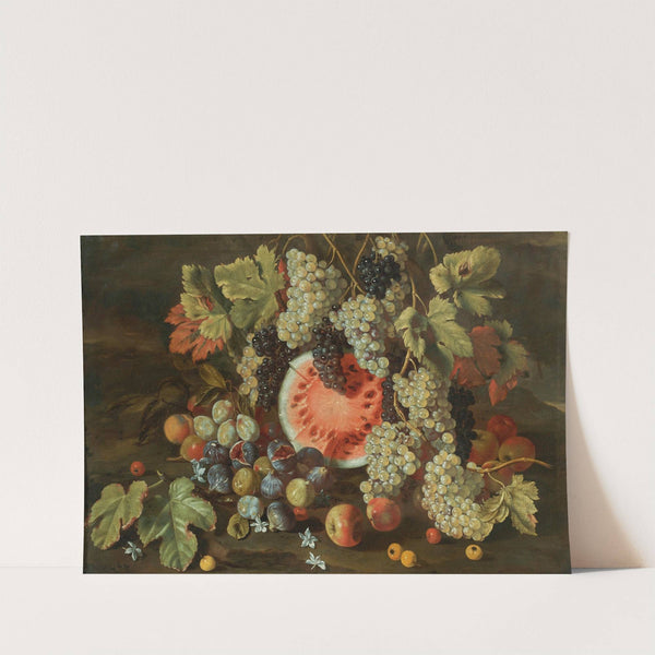 Still Life In A Landscape, With Grapes, Watermelons, Figs And Apples by Giovanni Battista Ruoppolo