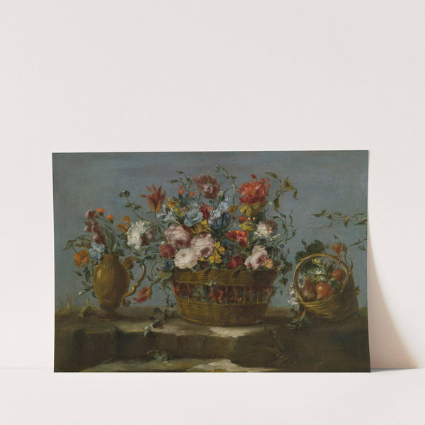 Still Life Of A Basket Of Flowers On A Rock Ledge, by The Pseudo-Guardi