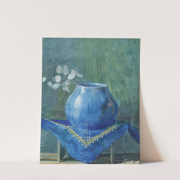 Still Life of a Moneyplant Branch in Blue Vase (1906) by Egon Schiele