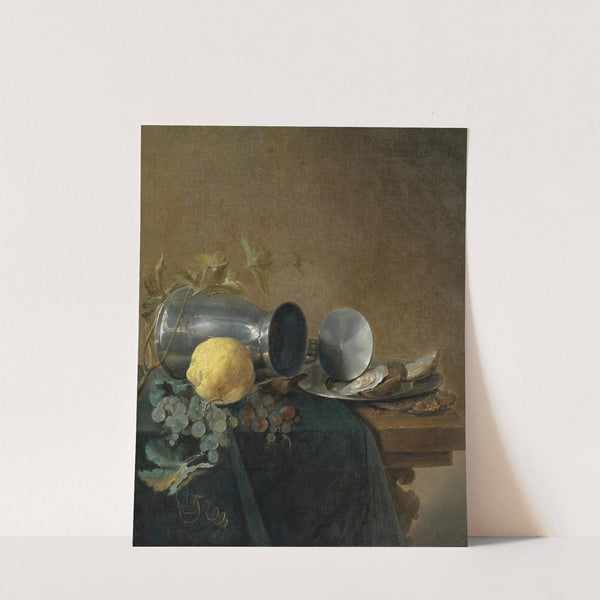 Still Life Of A Pewter Tankard, Lemon, Oysters And Grapes by Jan Davidsz de Heem