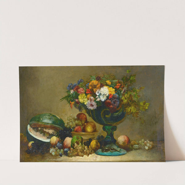 Still life of flowers and fruit by Antoine Vollon