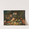 Still life of flowers with fruits, putti and animals by Abraham Brueghel