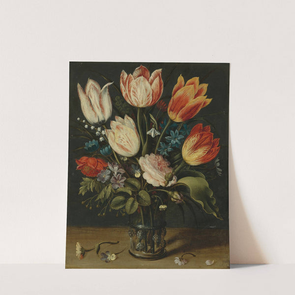 Still Life Of Tulips And Other Flowers In A Glass Vase by Andries Daniels