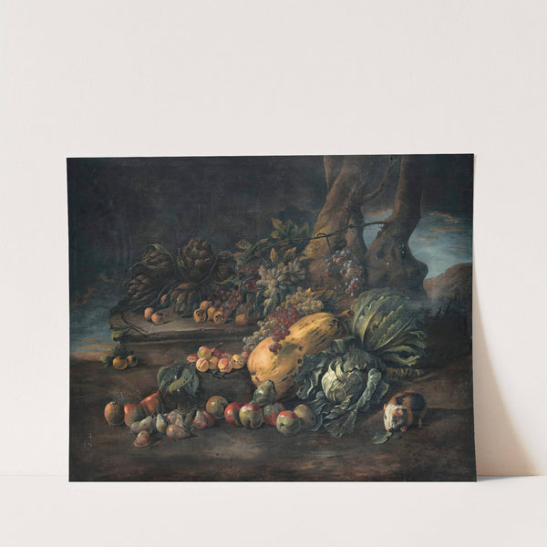 Still life of vegetables on a forest floor by Angelo Maria Rossi