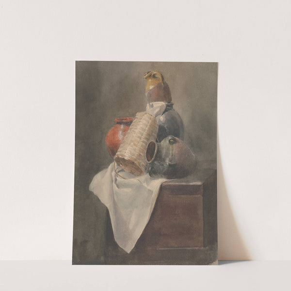 Still Life; Pots, Basket and Cloth on a Chest by Peter DeWint