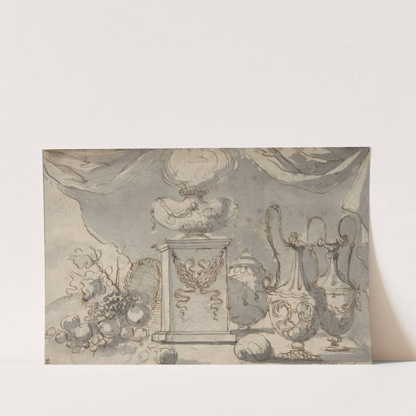 Still Life; Vases, a Cassolette on a Pedestal, and an Overturned Basket of Fruit by Jean-Jacques Lagrenée