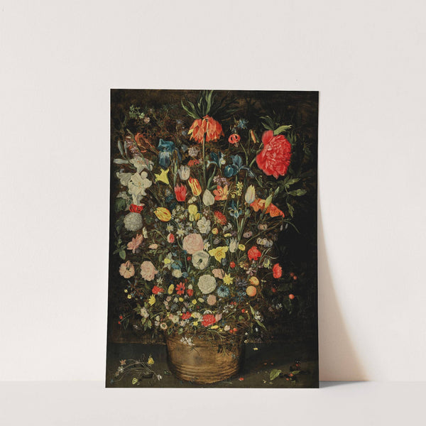 Still life with a large bouquet of flowers in a wooden bucket by Jan Brueghel the Younger