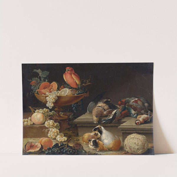 Still Life With A Parrot, Game Fowl, Guinea Pigs And Fruit by Johann Amandus Winck