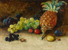 Still life with a pineapple, grapes, nuts and plums