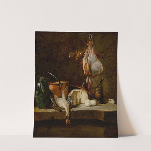 Still Life with a ray-fish, a basket of onions, eggs, cheese, a green jug and a copper pot by Jean Siméon Chardin