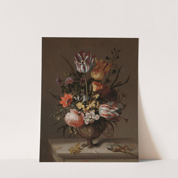 Still Life with a Vase of Flowers and a Dead Frog (1634) by Jacob Marrel