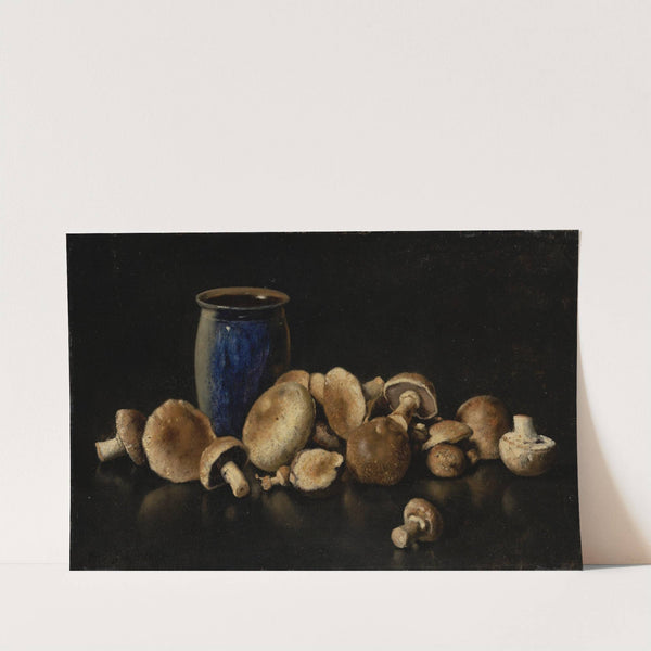 Still Life With Blue Vase And Mushrooms by Otto Scholderer