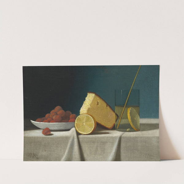 Still Life with Cake,Lemon Strawberries and Glass by John Frederick Peto