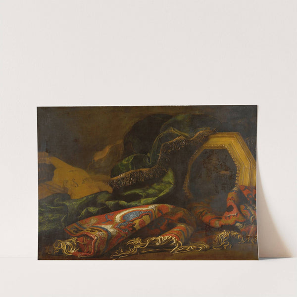 Still life with carpets, a painting of a putto, and a violin by Francesco Noletti