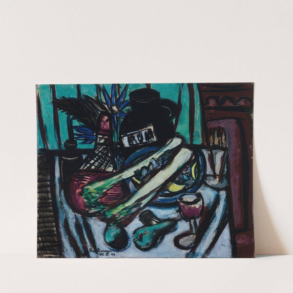 Still Life with Chianti Bottle and Celery (1949) by Max Beckmann