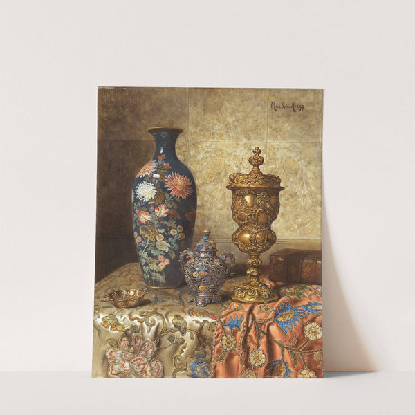 Still Life with Cloisonné Vase, Covered Goblet, Lidded Vase and Tastevin (1897) by Max Schödl