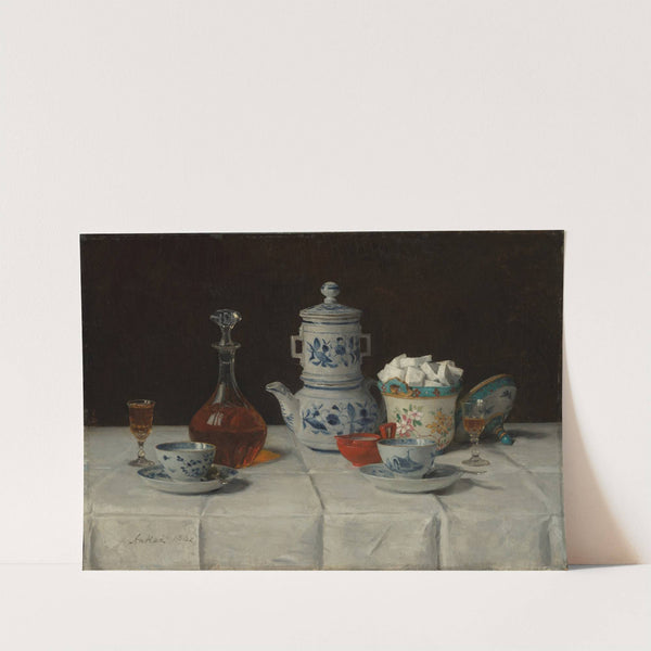 Still life with coffee setting and cognac bottle (1882) by Albert Anker